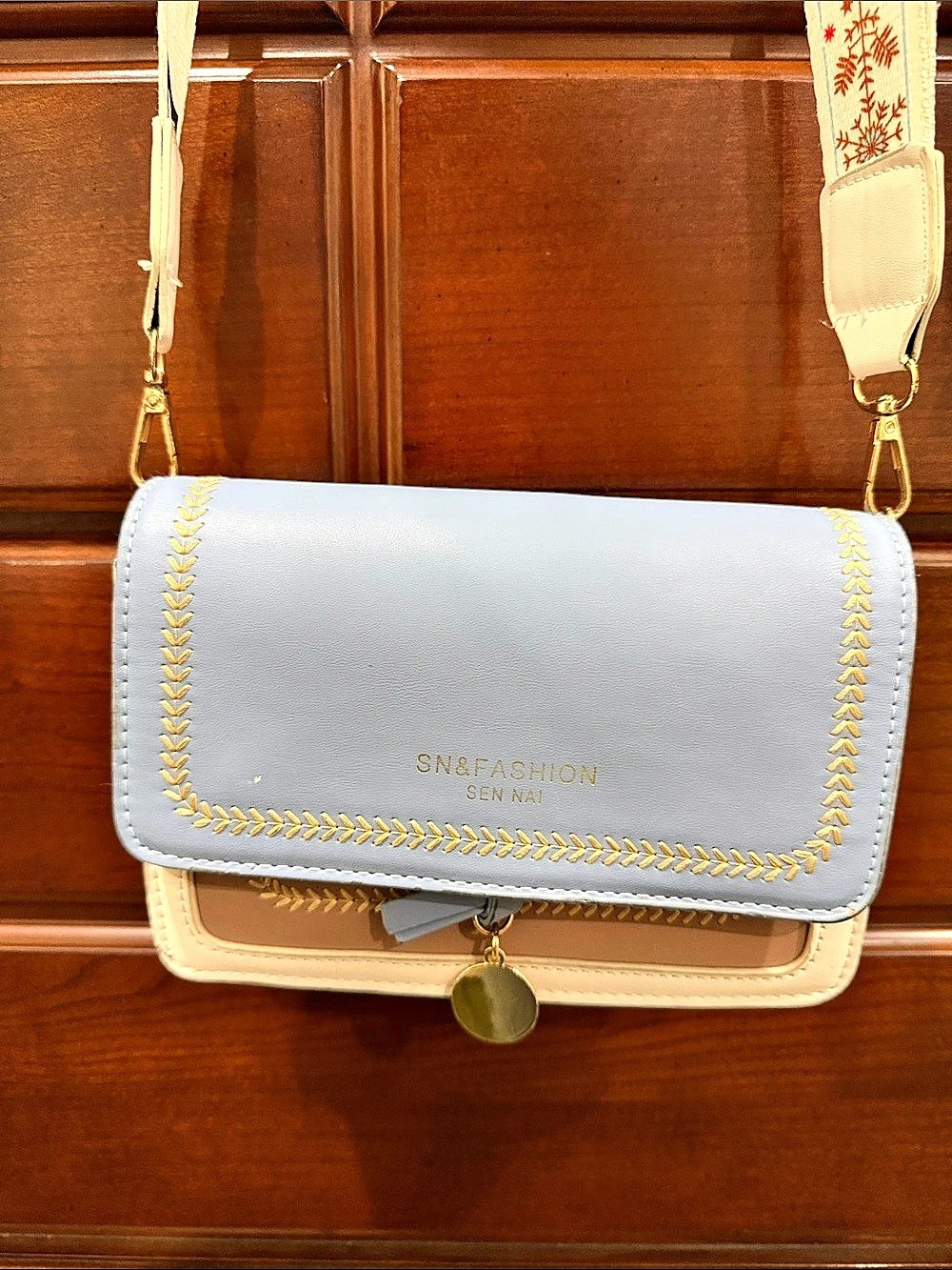 SN&FASHION SEN NAI Floral Crossbody Bag Blue & White